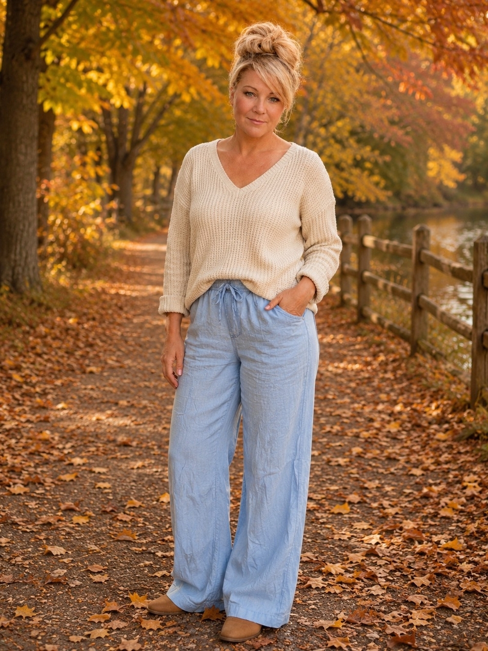 Wide Leg Pants in Light Blue